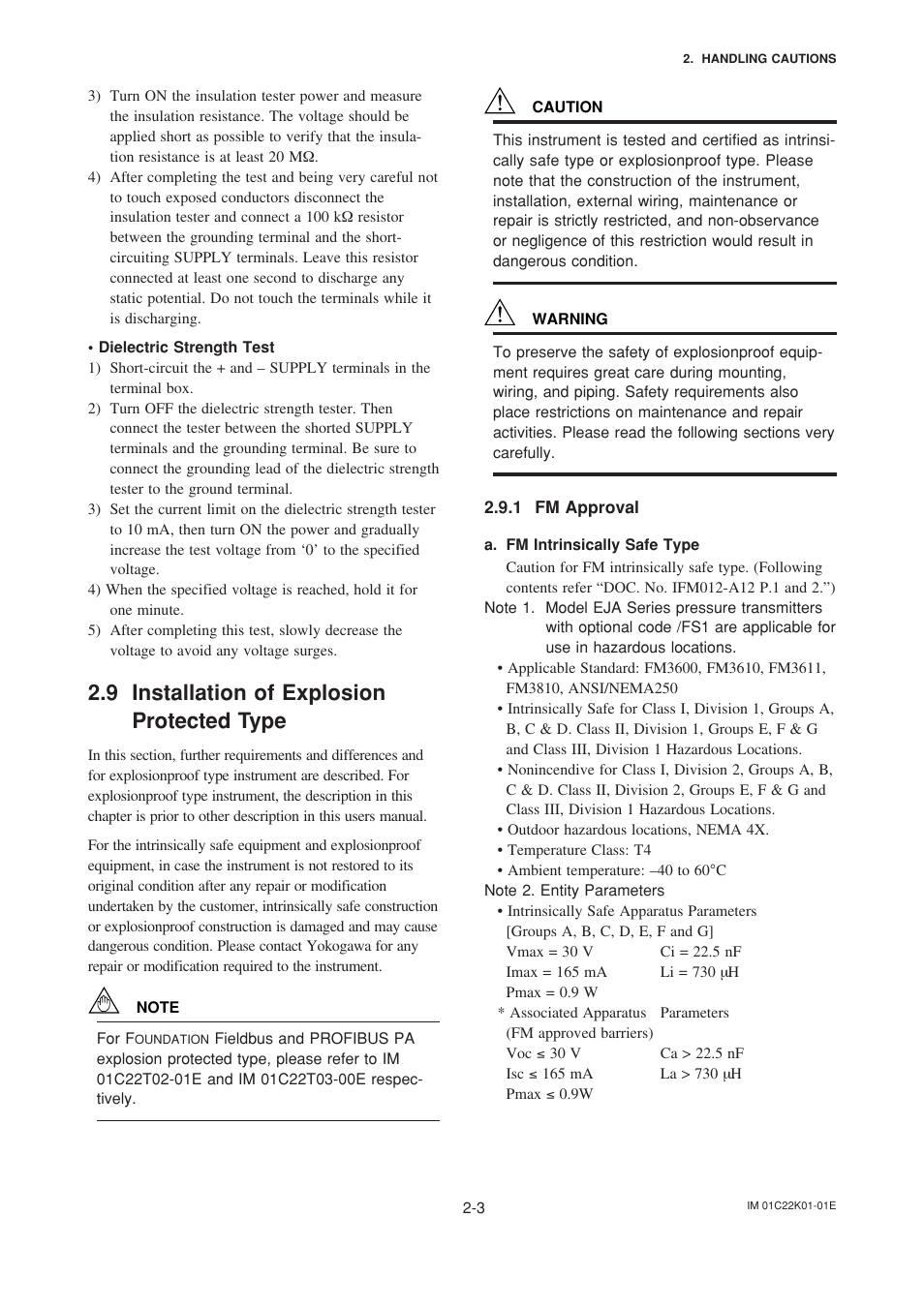 9 installation of explosion protected type, 1 fm approval, Installation of explosion protected type -3 | Fm approval -3 | Yokogawa EJA115 User Manual | Page 11 / 85