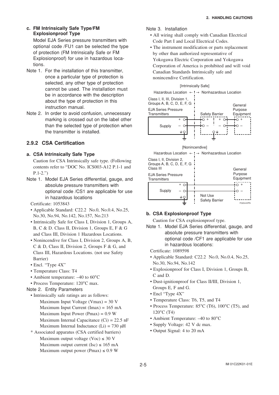 2 csa certification, Csa certification -5 | Yokogawa EJA115 User Manual | Page 13 / 85