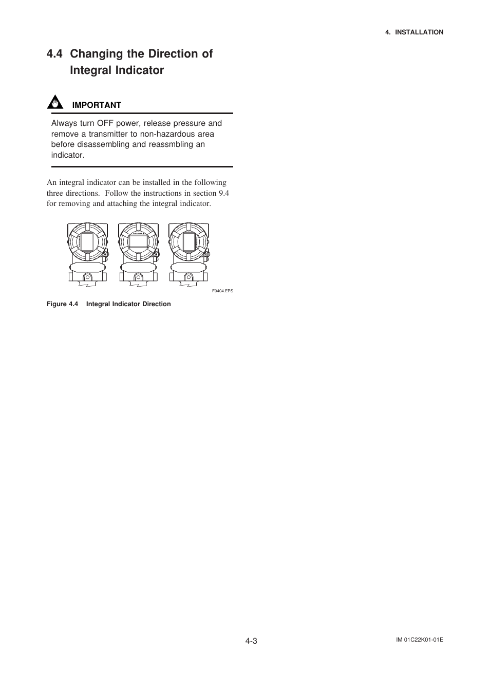 4 changing the direction of integral indicator, Changing the direction of integral indicator -3 | Yokogawa EJA115 User Manual | Page 24 / 85