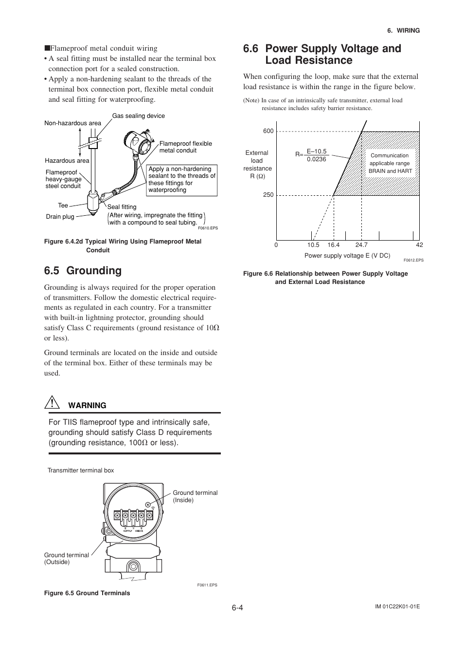 5 grounding, 6 power supply voltage and load resistance, Grounding -4 | Power supply voltage and load resistance -4 | Yokogawa EJA115 User Manual | Page 30 / 85
