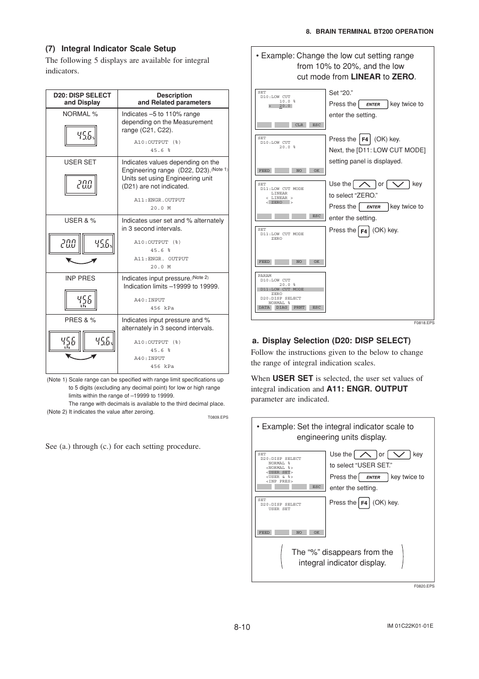7) integral indicator scale setup, Integral indicator scale setup -10 | Yokogawa EJA115 User Manual | Page 48 / 85
