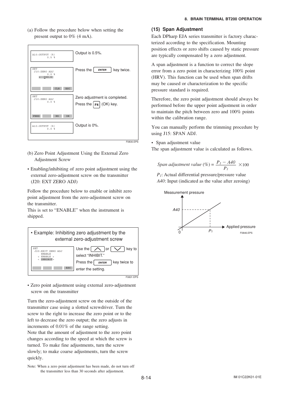 15) span adjustment, 15) span adjustment -14 | Yokogawa EJA115 User Manual | Page 52 / 85