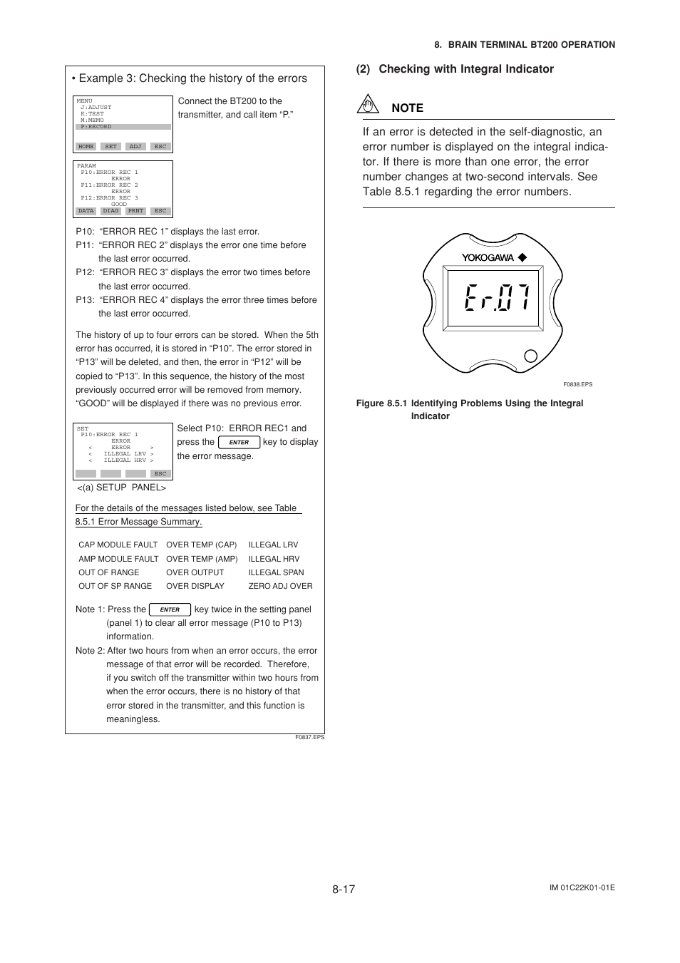 2) checking with integral indicator, Checking with integral indicator -17, Example 3: checking the history of the errors | Yokogawa EJA115 User Manual | Page 55 / 85