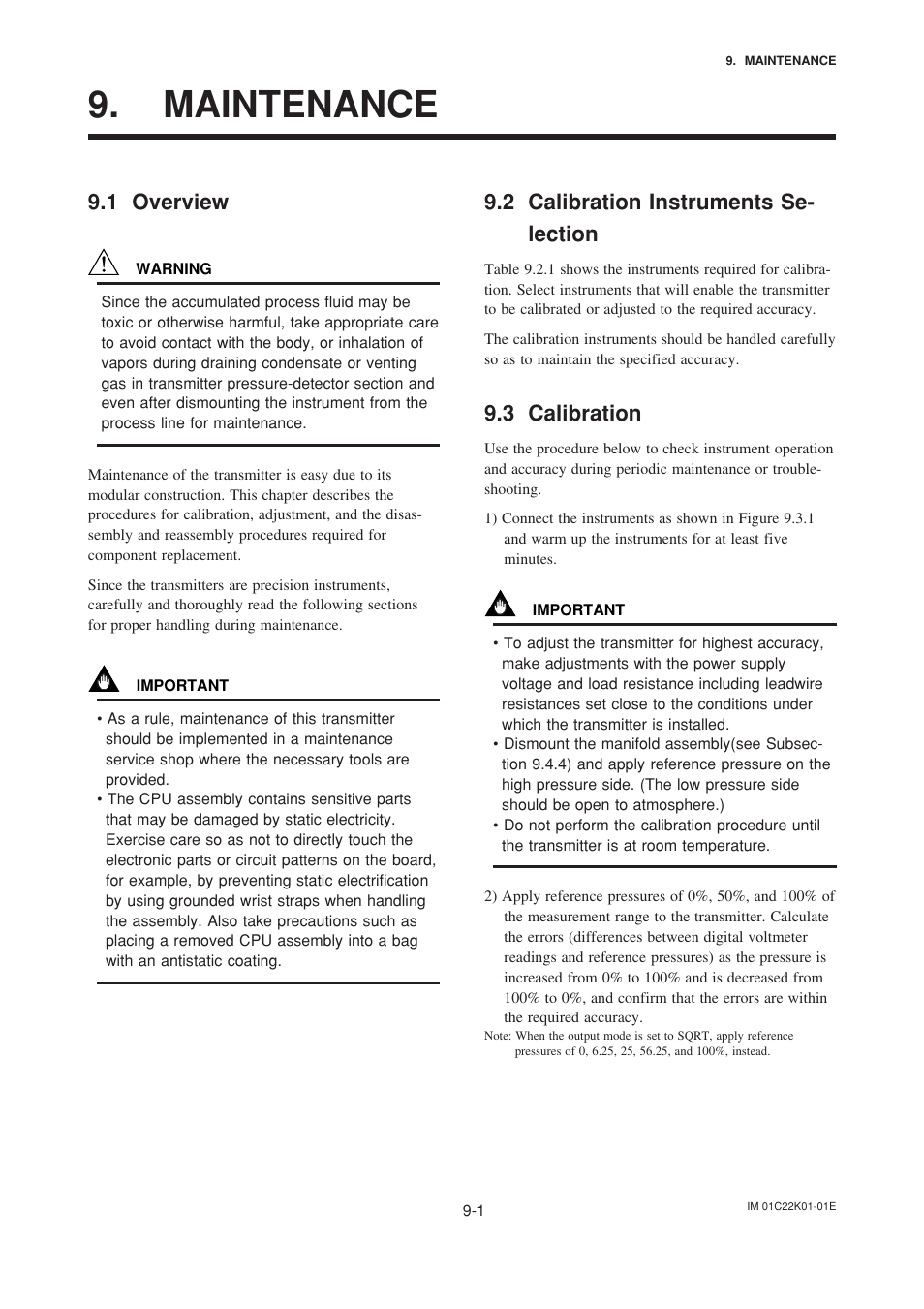 Maintenance, 1 overview, 2 calibration instruments selection | 3 calibration, Maintenance -1, Overview -1, 2 calibration instruments se- lection | Yokogawa EJA115 User Manual | Page 57 / 85