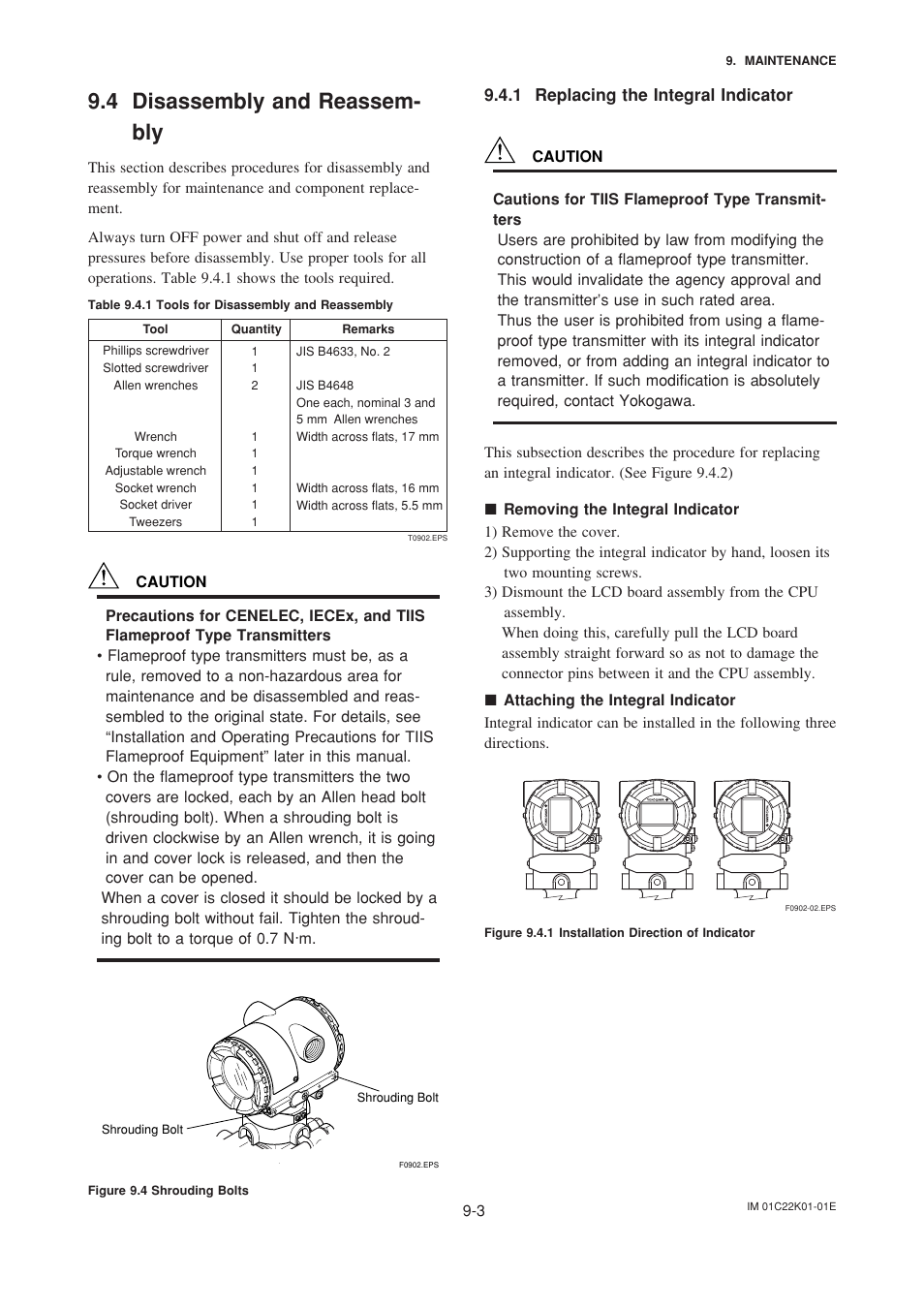 4 disassembly and reassembly, 1 replacing the integral indicator, Disassembly and reassembly -3 | Replacing the process connector gaskets -4, 4 disassembly and reassem- bly | Yokogawa EJA115 User Manual | Page 59 / 85