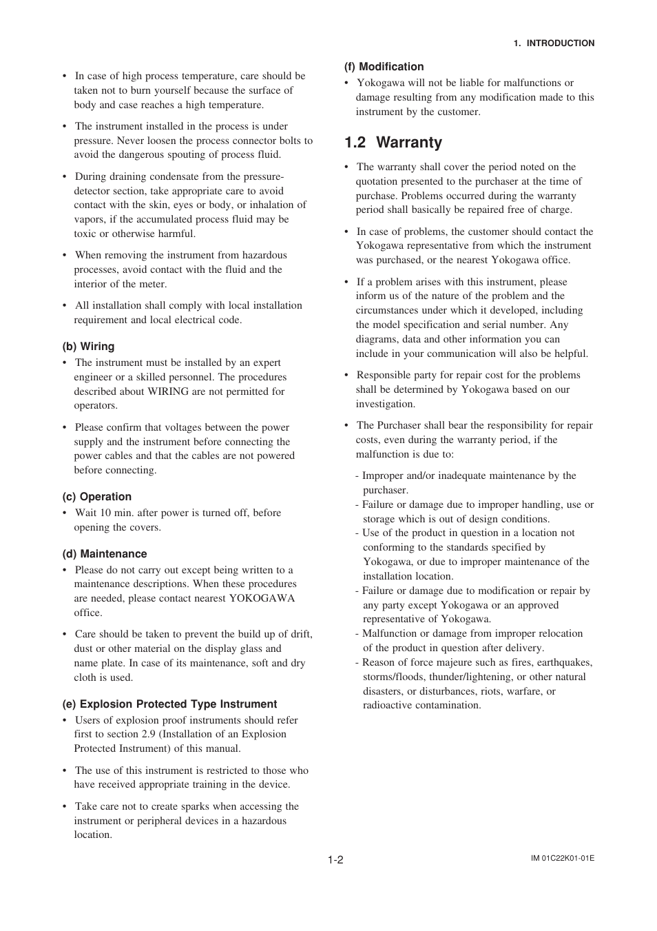 2 warranty, 2 warranty -2 | Yokogawa EJA115 User Manual | Page 6 / 85