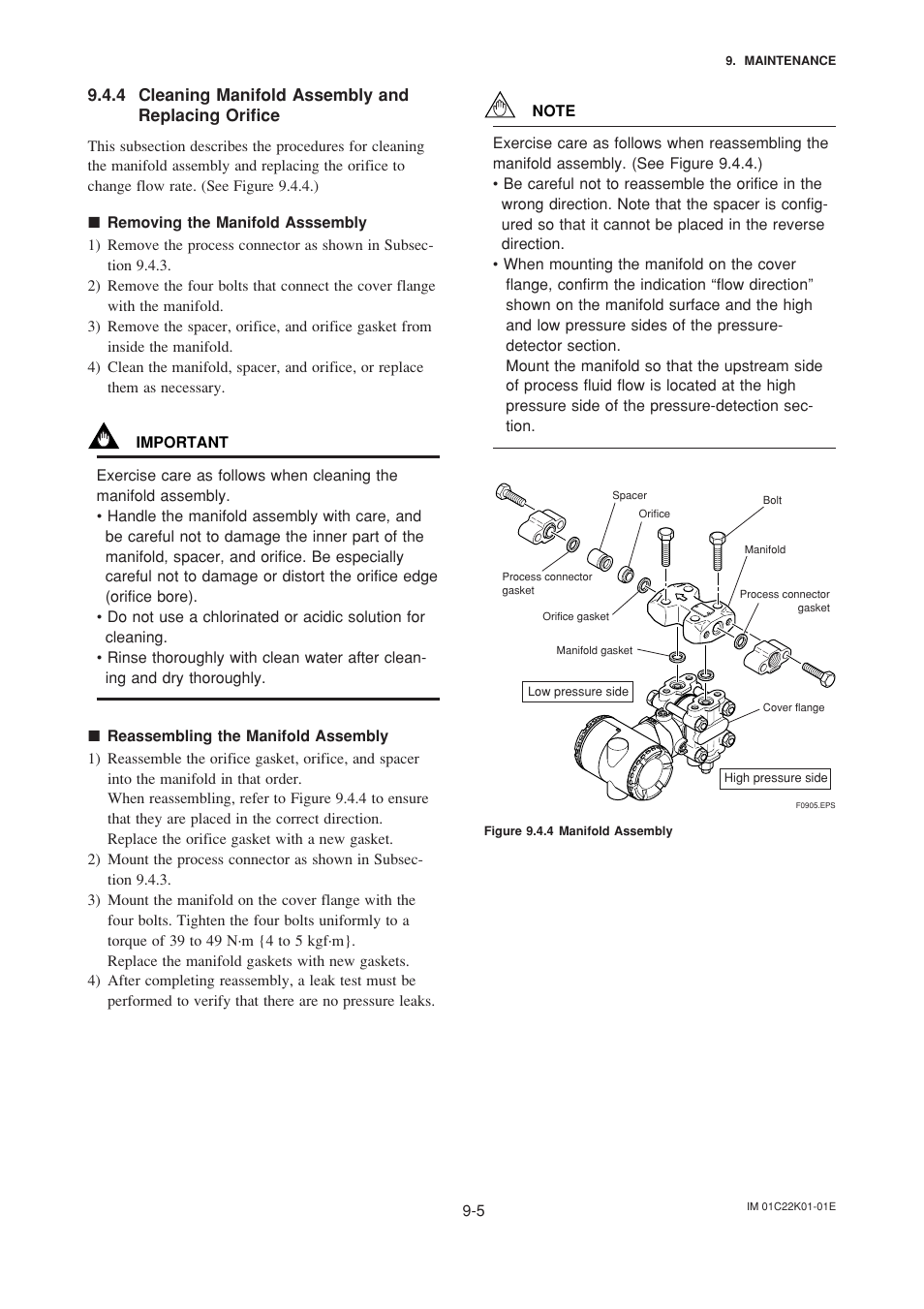 4 cleaning manifold assembly and replacing orifice | Yokogawa EJA115 User Manual | Page 61 / 85
