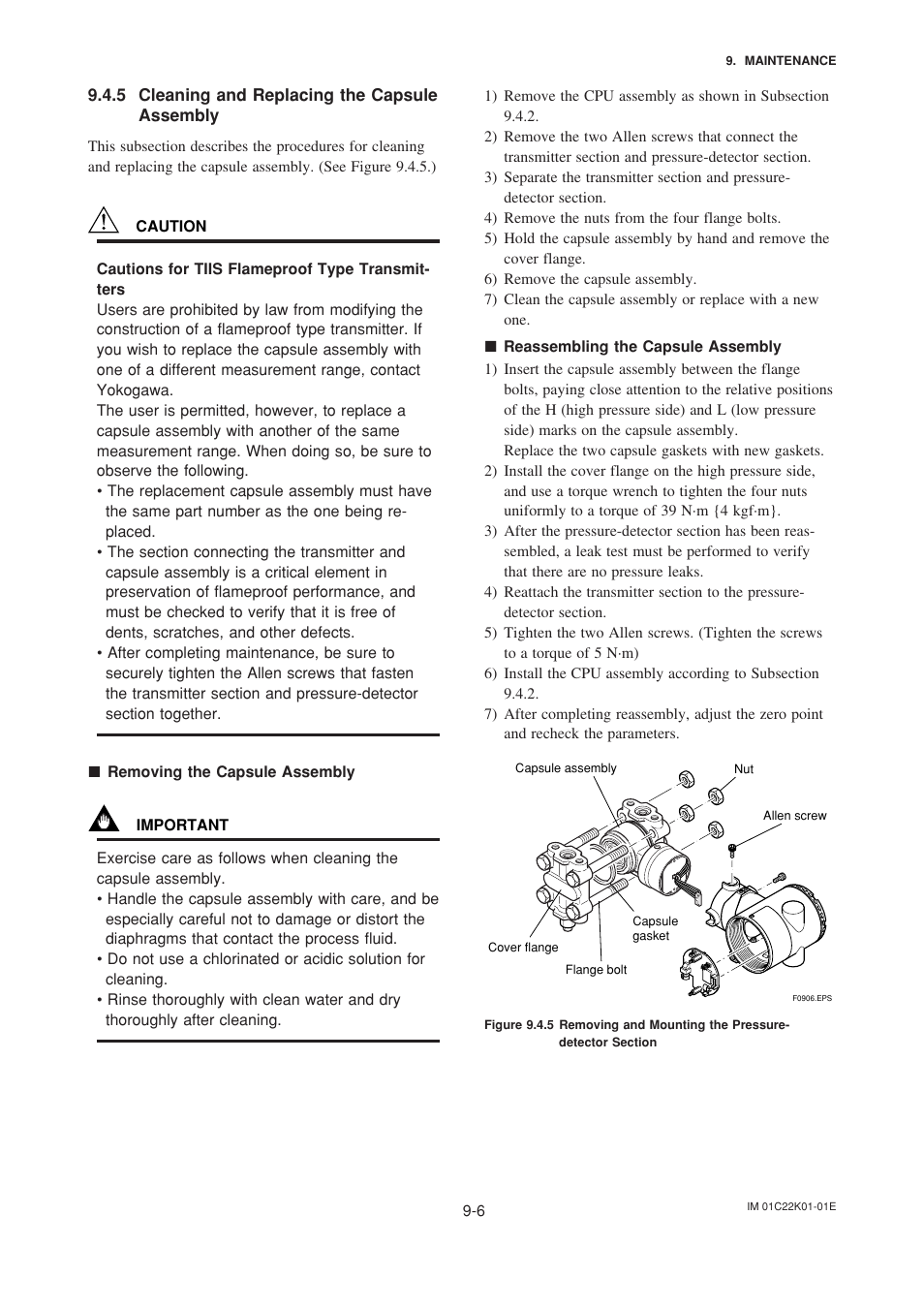 5 cleaning and replacing the capsule assembly, Cleaning and replacing the capsule assembly -6 | Yokogawa EJA115 User Manual | Page 62 / 85