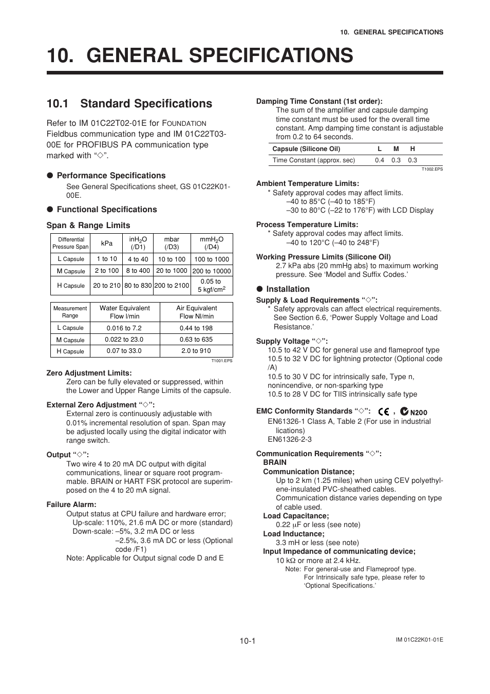 General specifications, 1 standard specifications, General specifications -1 | 1 standard specifications -1 | Yokogawa EJA115 User Manual | Page 65 / 85