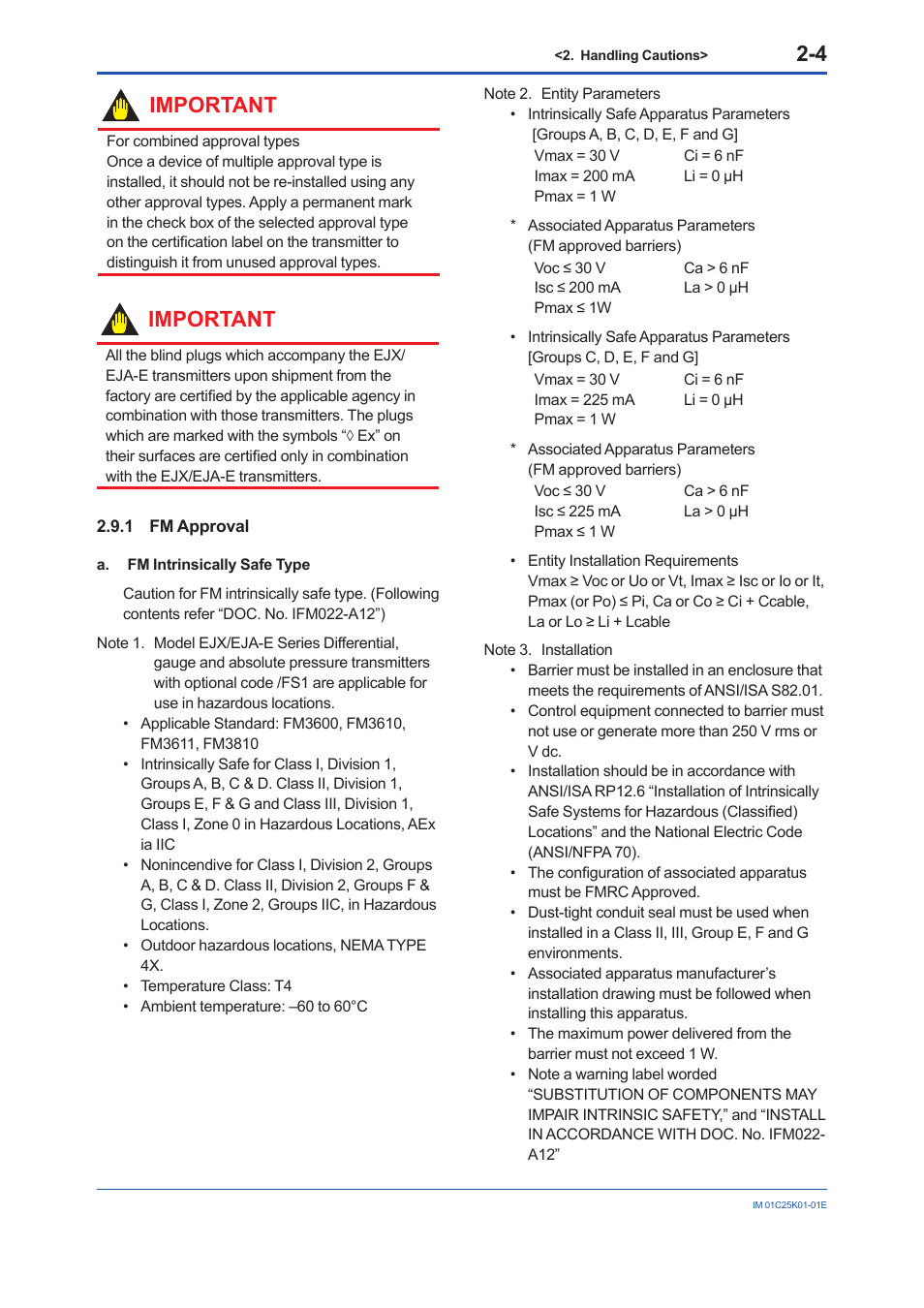 1 fm approval, Fm approval -4, Important | Yokogawa EJX115A User Manual | Page 12 / 55