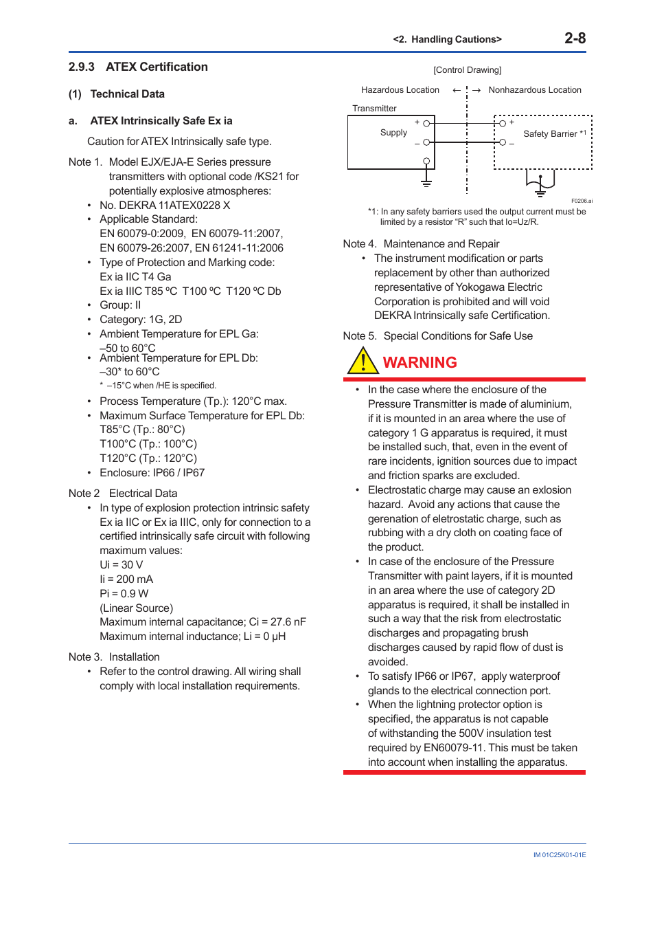 3 atex certification, Atex certification -8, Warning | Yokogawa EJX115A User Manual | Page 16 / 55