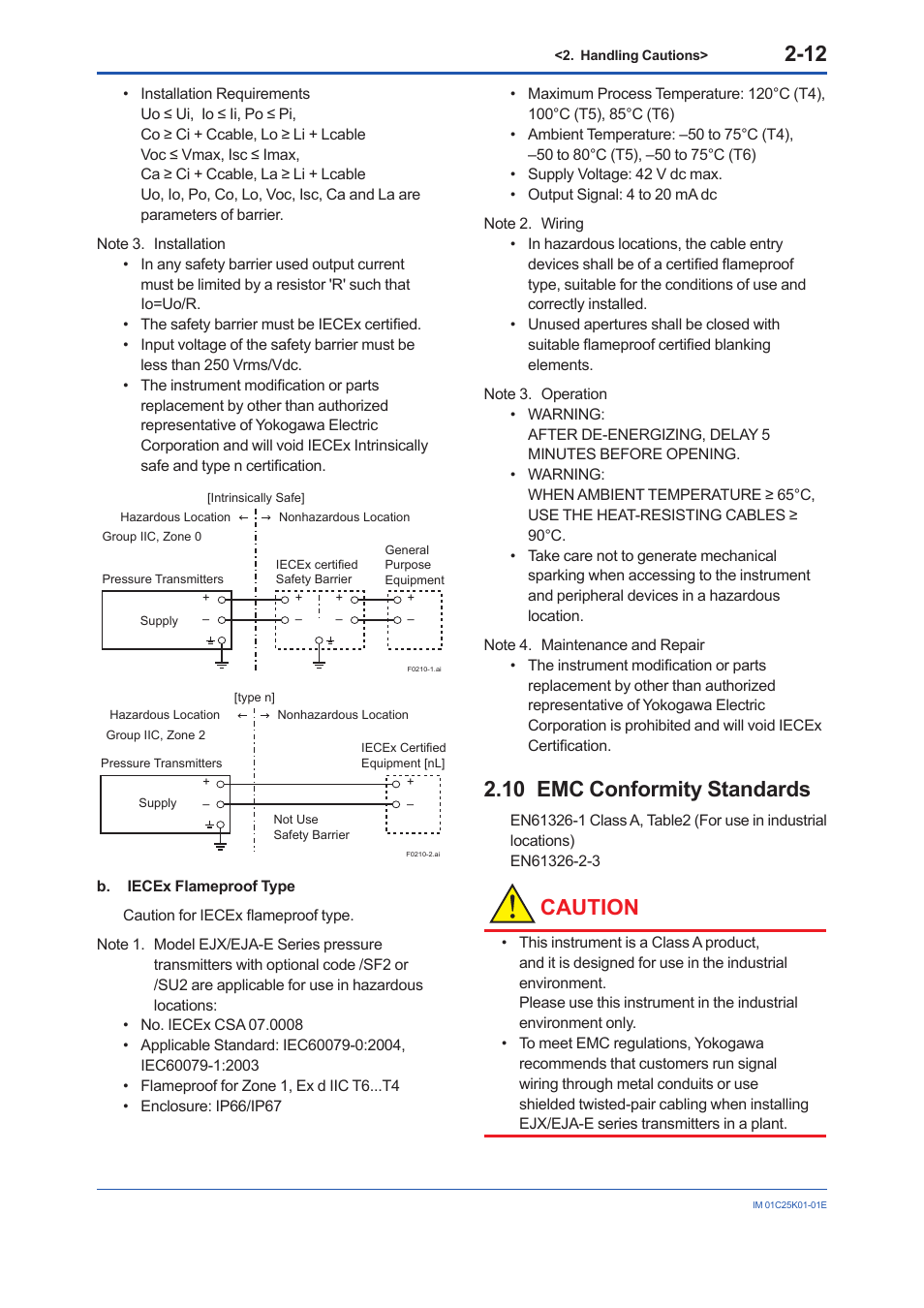 10 emc conformity standards, Emc conformity standards -12, Caution | Yokogawa EJX115A User Manual | Page 20 / 55