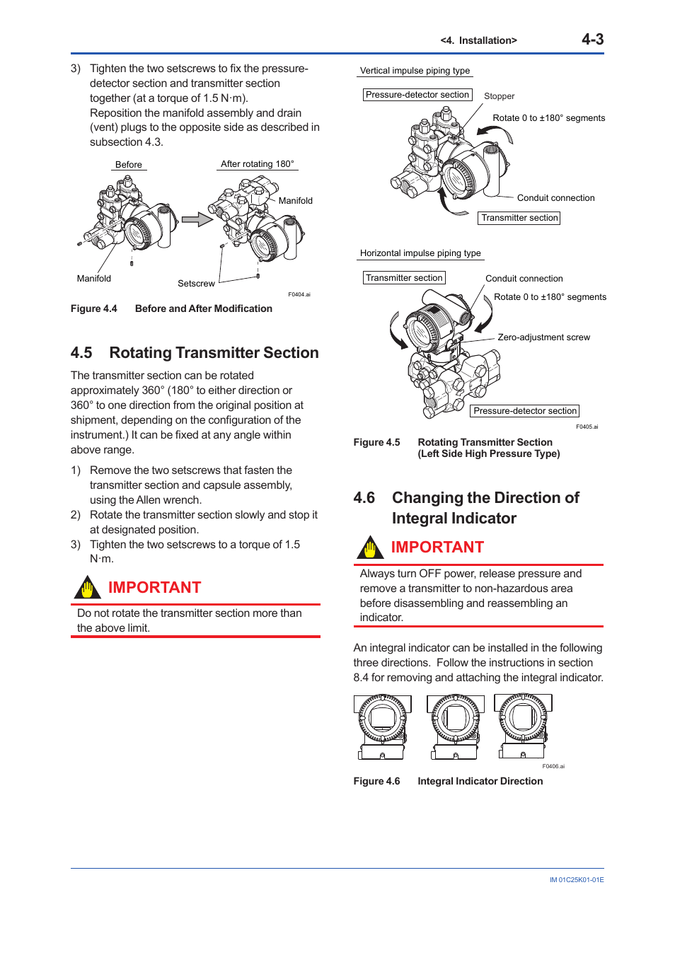 5 rotating transmitter section, 6 changing the direction of integral indicator, Rotating transmitter section -3 | Changing the direction of integral indicator -3, Important | Yokogawa EJX115A User Manual | Page 25 / 55