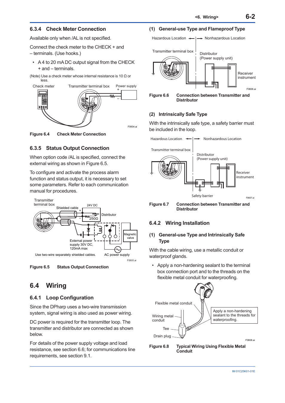 4 check meter connection, 5 status output connection, 4 wiring | 1 loop configuration, 2 wiring installation, Check meter connection -2, Status output connection -2, Wiring -2 6.4.1, Loop configuration -2, Wiring installation -2 | Yokogawa EJX115A User Manual | Page 29 / 55