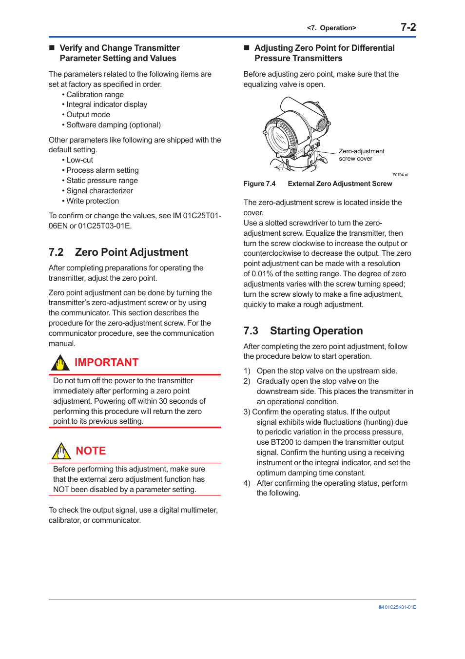 2 zero point adjustment, 3 starting operation, Zero point adjustment -2 | Starting operation -2, Important | Yokogawa EJX115A User Manual | Page 32 / 55