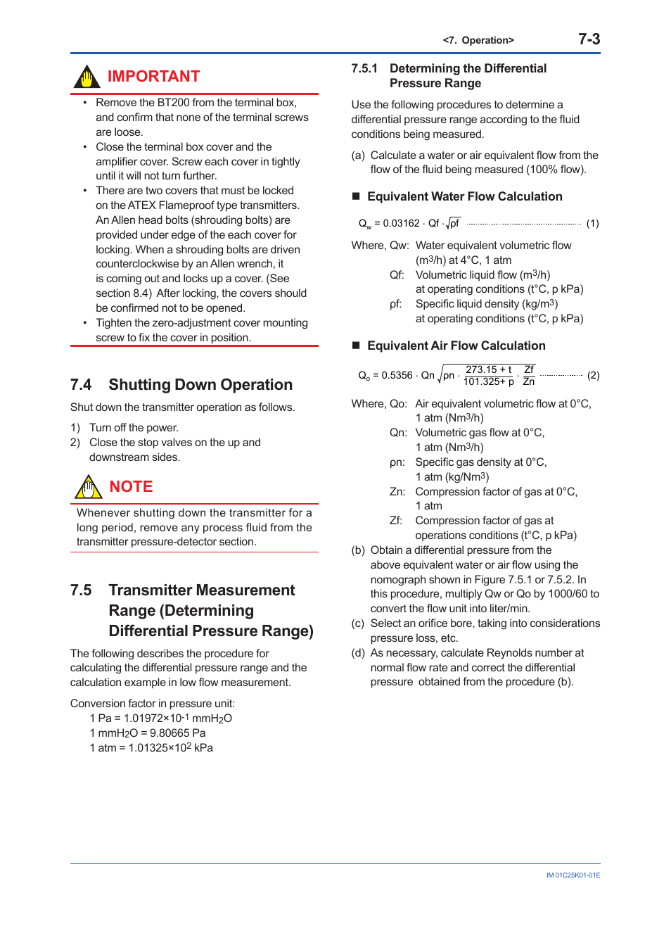 4 shutting down operation, 1 determining the differential pressure range, Shutting down operation -3 | Determining the differential pressure range -3, Important | Yokogawa EJX115A User Manual | Page 33 / 55