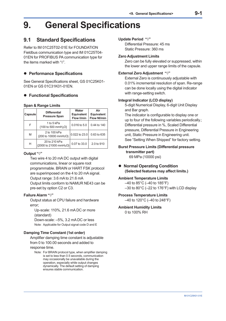 General specifications, 1 standard specifications, General specifications -1 | Standard specifications -1 | Yokogawa EJX115A User Manual | Page 47 / 55