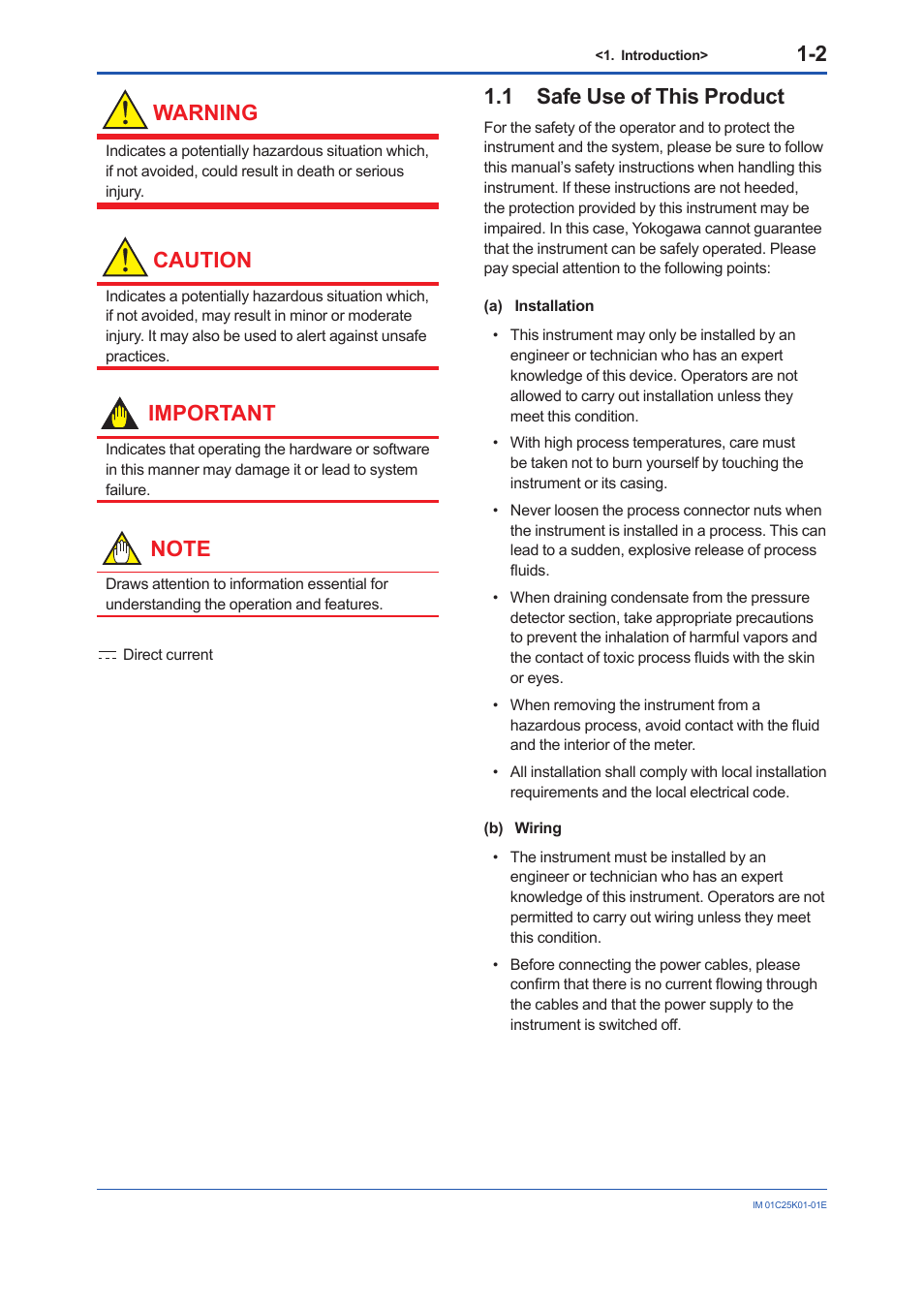 1 safe use of this product, Safe use of this product -2, Warning | Caution, Important | Yokogawa EJX115A User Manual | Page 6 / 55