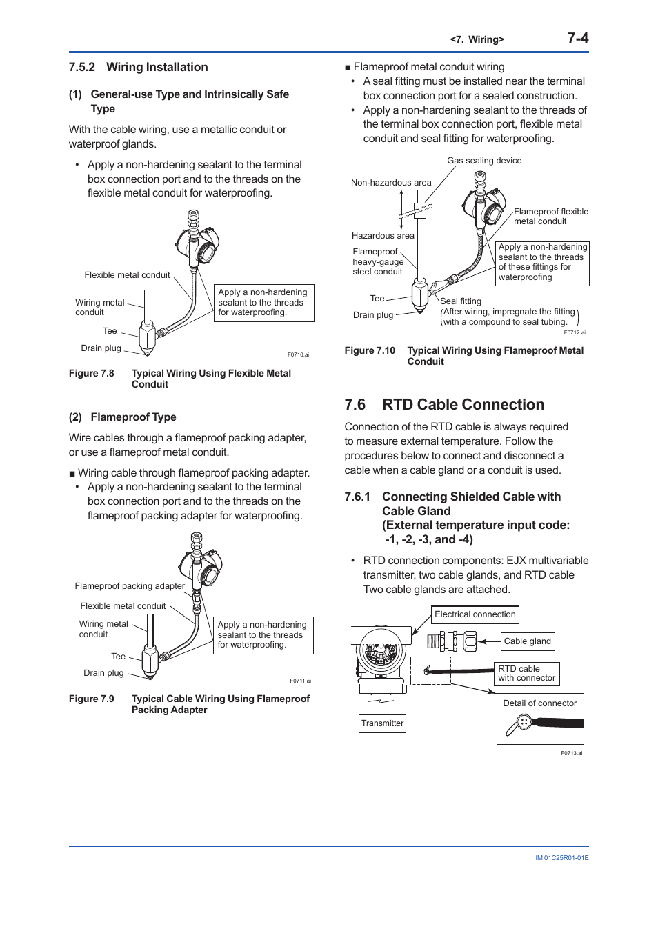 2 wiring installation, 6 rtd cable connection, Wiring installation -4 | Rtd cable connection -4 7.6.1, Connecting shielded cable with cable gland | Yokogawa EJX930A User Manual | Page 41 / 83