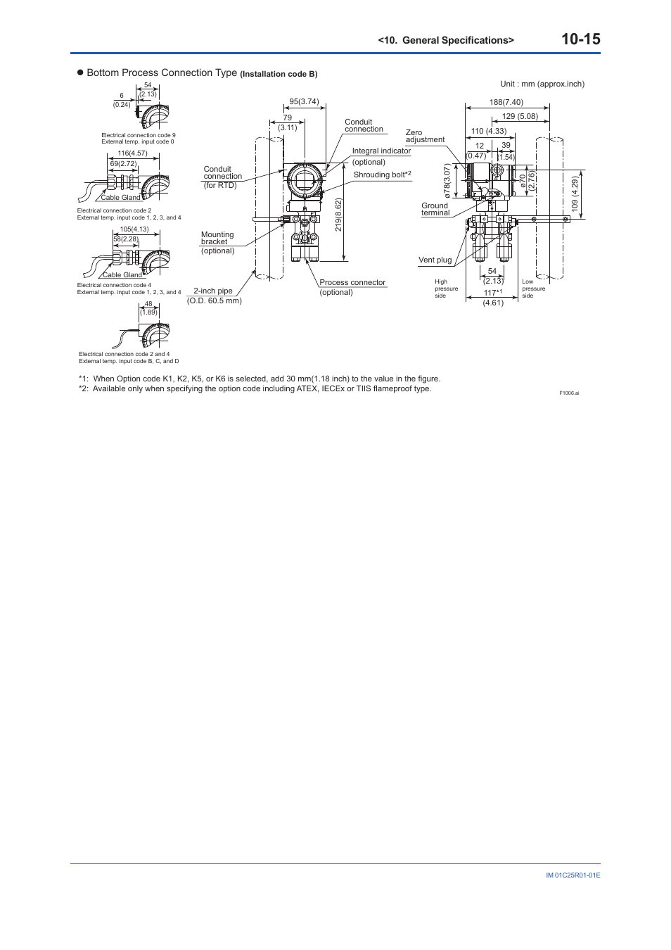 General specifications, Bottom process connection type | Yokogawa EJX930A User Manual | Page 79 / 83