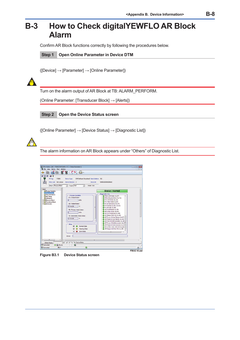 B-3 how to check digitalyewflo ar block alarm, Important | Yokogawa EJX930A User Manual | Page 155 / 163