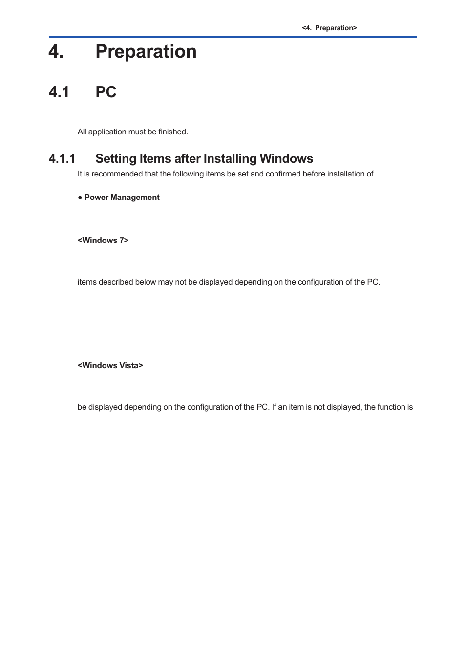 Preparation, 1 pc, 1 setting items after installing windows | Preparation -1, Pc -1 4.1.1, Setting items after installing windows -1 | Yokogawa EJX930A User Manual | Page 30 / 163