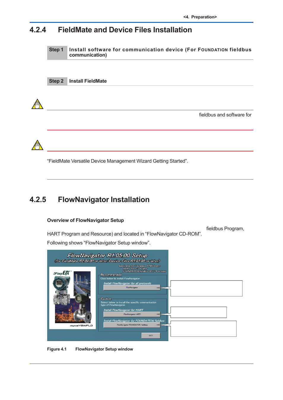 4 fieldmate and device files installation, 5 flownavigator installation, Fieldmate and device files installation -4 | Flownavigator installation -4 | Yokogawa EJX930A User Manual | Page 33 / 163