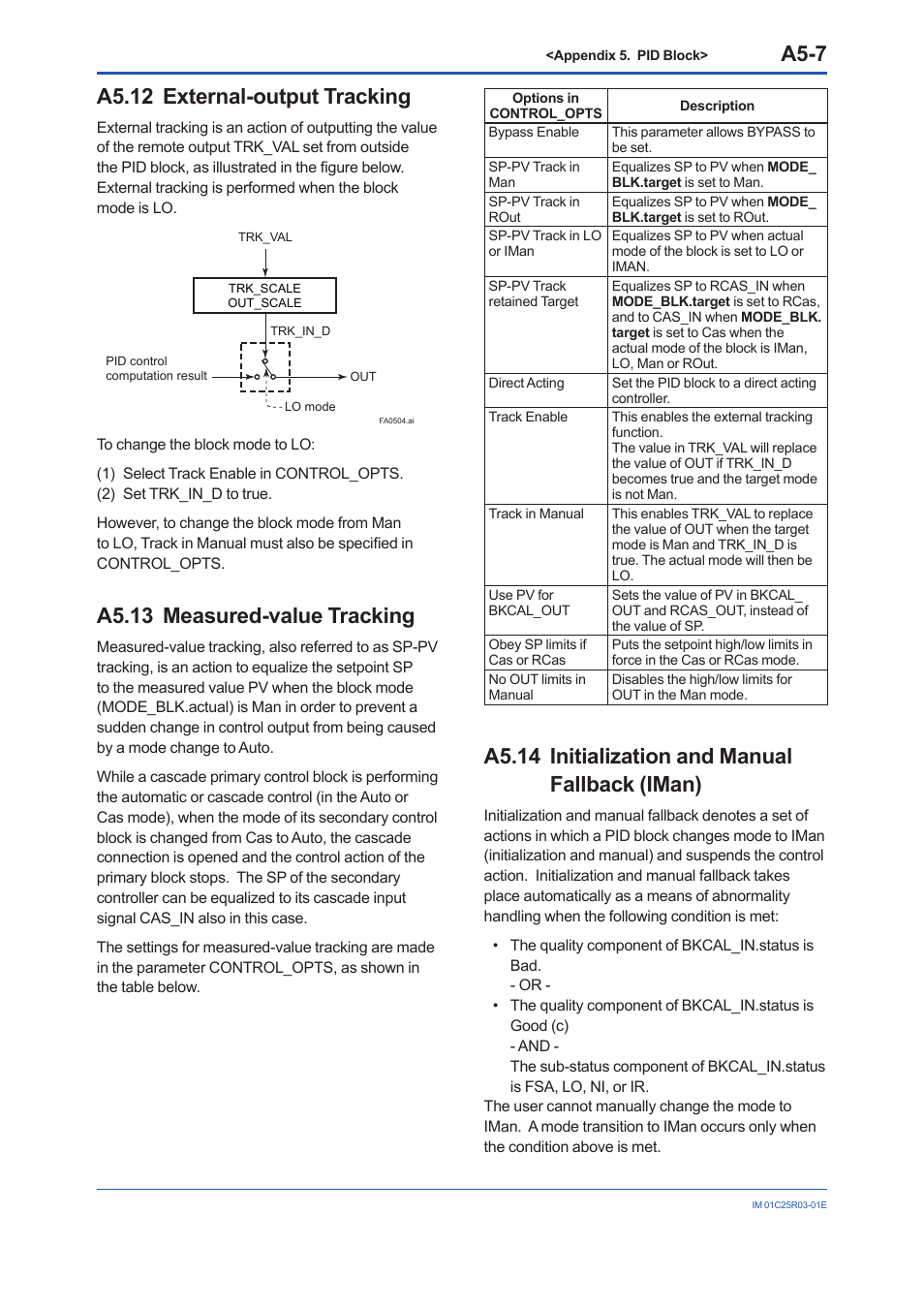 A5.12 external-output tracking, A5.13 measured-value tracking, A5.14 initialization and manual fallback (iman) | A5-7 | Yokogawa EJX930A User Manual | Page 131 / 175