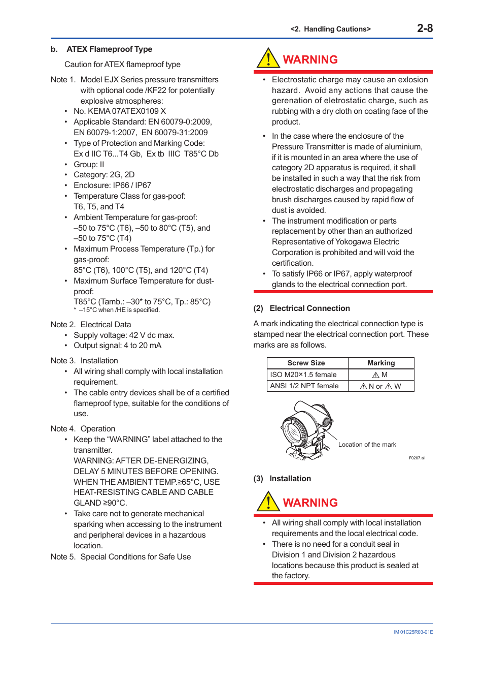 Warning | Yokogawa EJX930A User Manual | Page 19 / 175