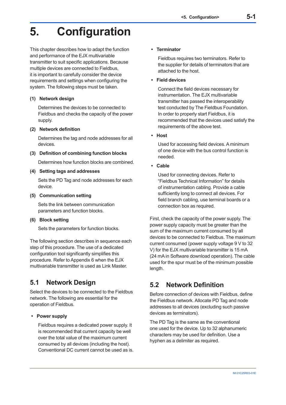 Configuration, 1 network design, 2 network definition | Configuration -1, Network design -1, Network definition -1 | Yokogawa EJX930A User Manual | Page 28 / 175