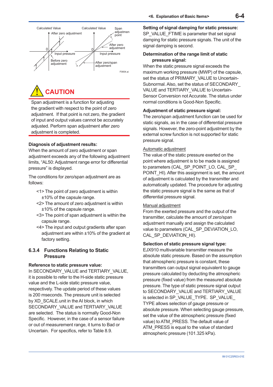 4 functions relating to static pressure, Functions relating to static pressure -4, Caution | Yokogawa EJX930A User Manual | Page 43 / 175