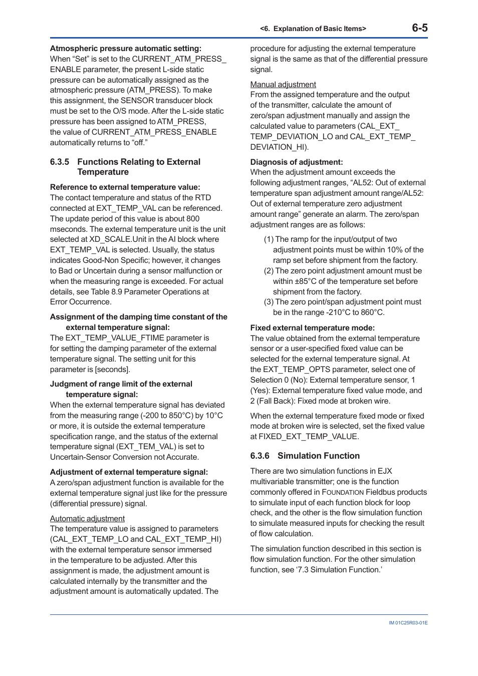 5 functions relating to external temperature, 6 simulation function, Functions relating to external temperature -5 | Simulation function -5 | Yokogawa EJX930A User Manual | Page 44 / 175