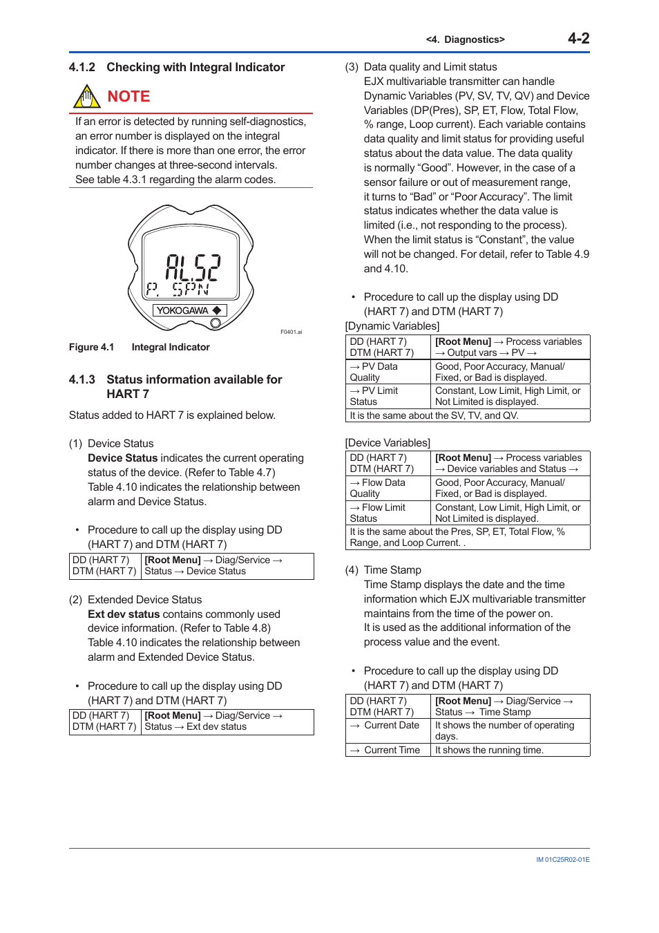 2 checking with integral indicator, 3 status information available for hart 7, Checking with integral indicator -2 | Status information available for hart 7 -2 | Yokogawa EJX930A User Manual | Page 52 / 103