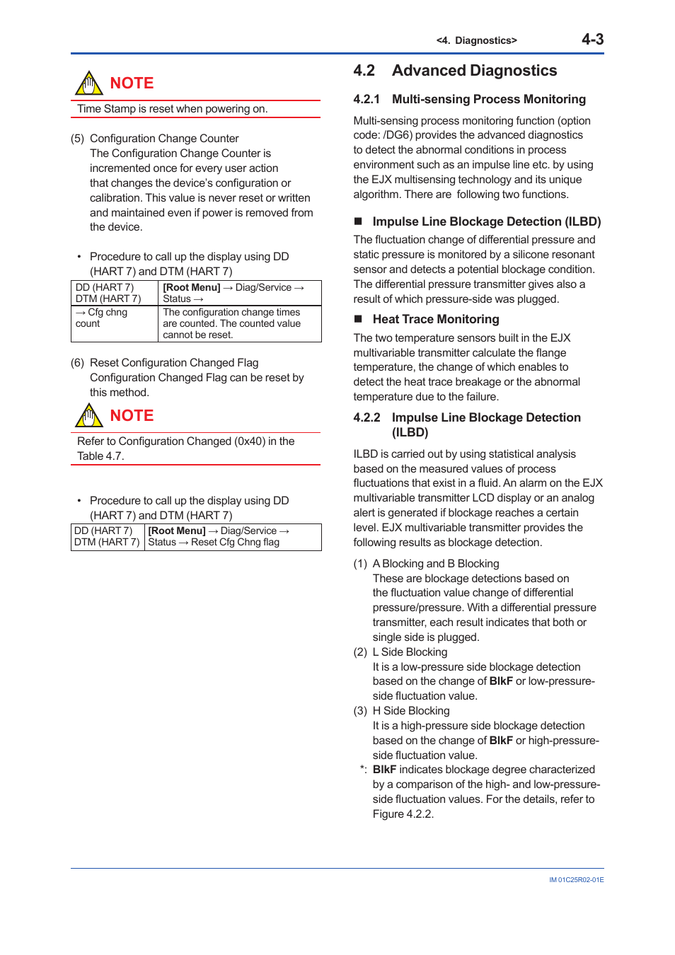 2 advanced diagnostics, 1 multi-sensing process monitoring, 2 impulse line blockage detection (ilbd) | Advanced diagnostics -3 4.2.1, Multi-sensing process monitoring -3, Impulse line blockage detection (ilbd) -3 | Yokogawa EJX930A User Manual | Page 53 / 103