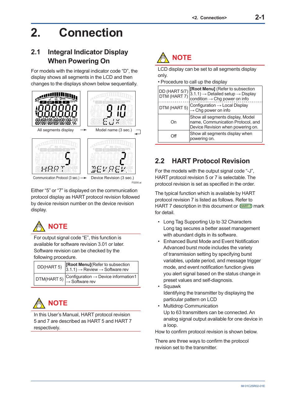 Connection, 1 integral indicator display when powering on, 2 hart protocol revision | Connection -1, Integral indicator display when powering on -1, Hart protocol revision -1 | Yokogawa EJX930A User Manual | Page 8 / 103