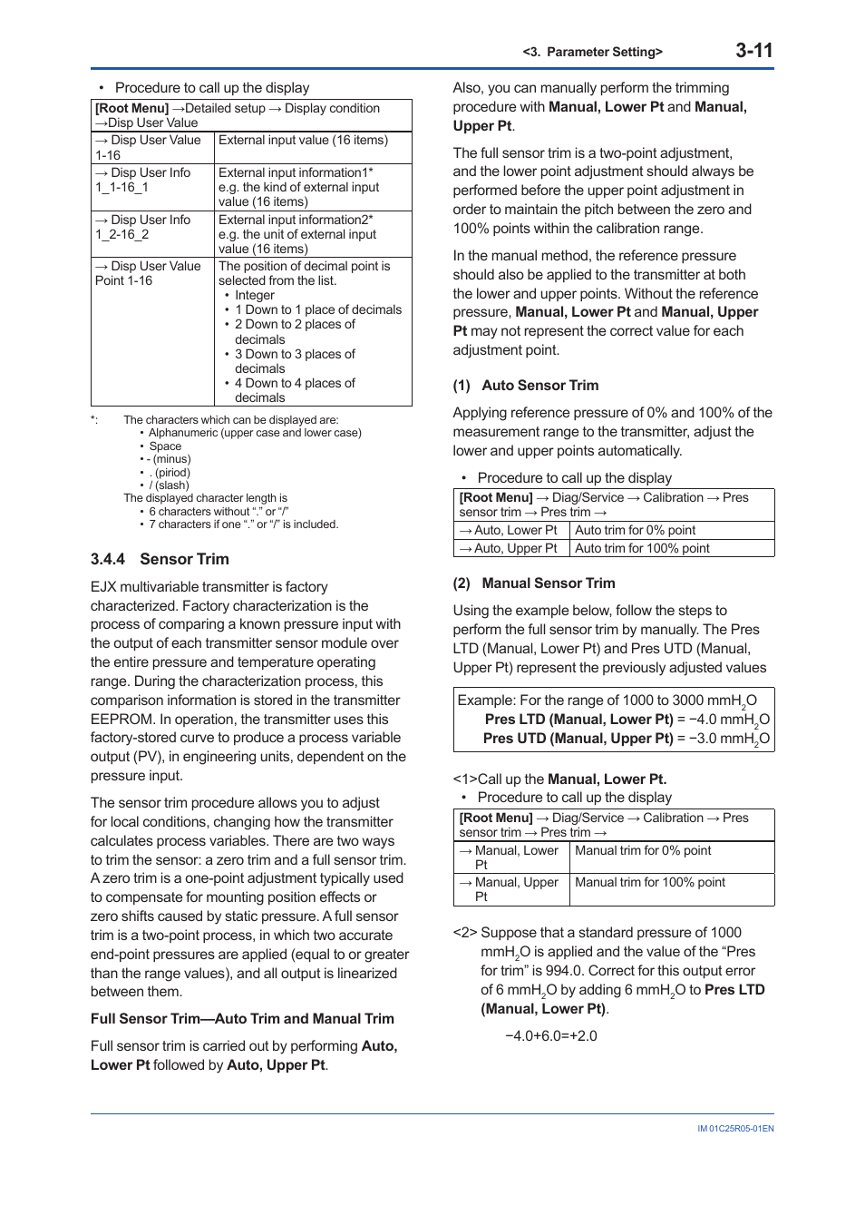 4 sensor trim, Sensor trim -11 | Yokogawa EJX930A User Manual | Page 21 / 55