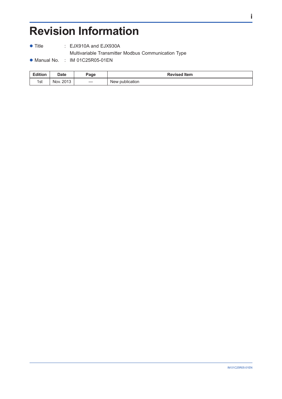 Revision information | Yokogawa EJX930A User Manual | Page 55 / 55