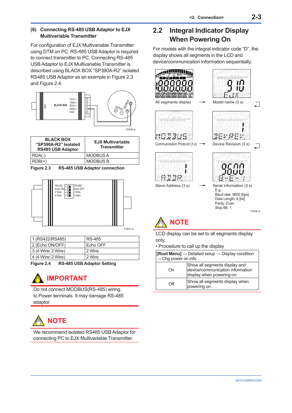 2 integral indicator display when powering on, Integral indicator display when powering on -3, Important | Yokogawa EJX930A User Manual | Page 9 / 55