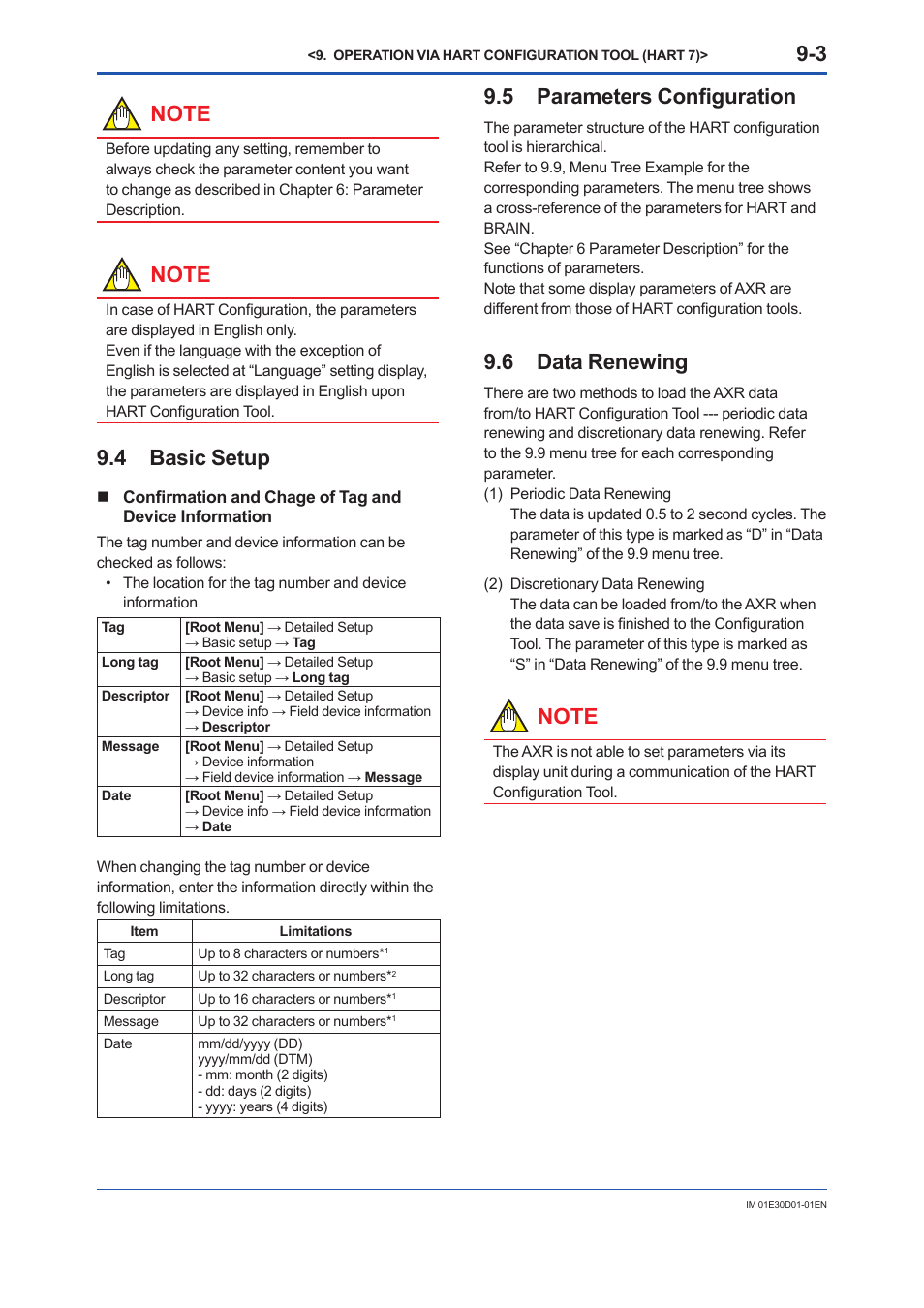 4 basic setup, 5 parameters configuration, 6 data renewing | Basic setup -3, Parameters configuration -3, Data renewing -3 | Yokogawa ADMAG AXR User Manual | Page 122 / 194