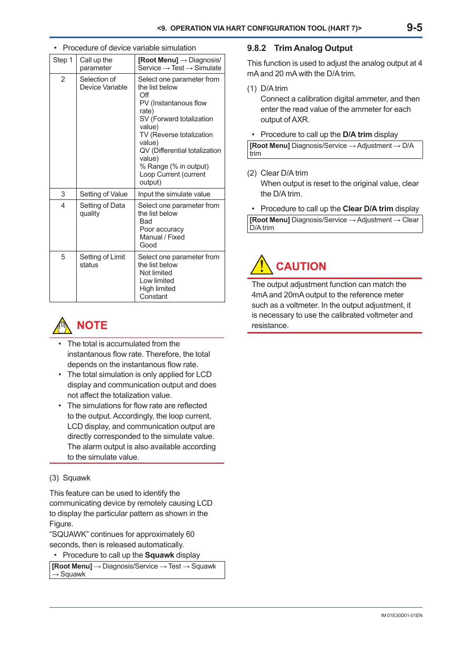 2 trim analog output, Trim analog output -5, Caution | Yokogawa ADMAG AXR User Manual | Page 124 / 194