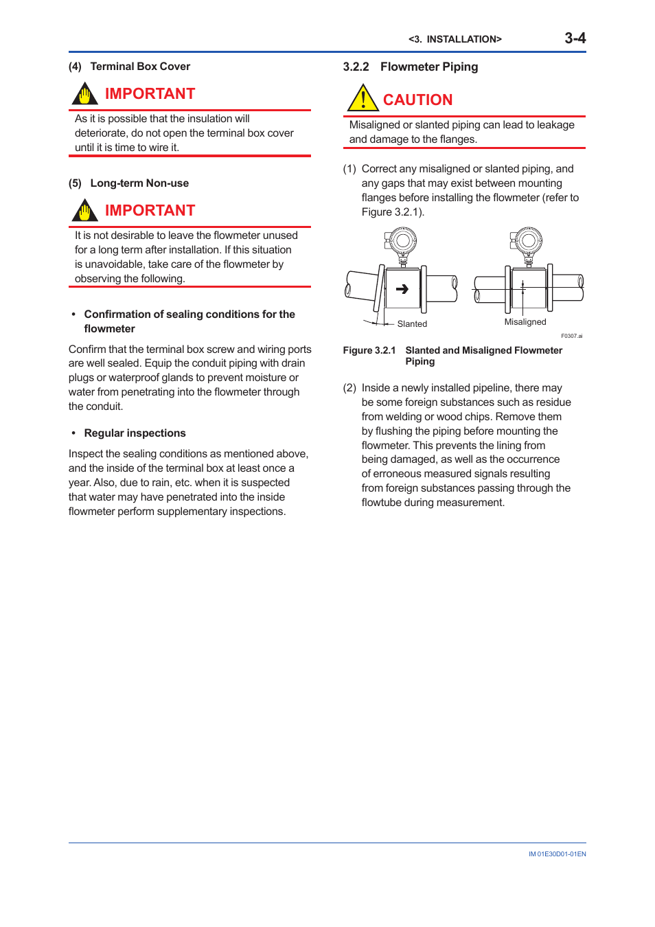 2 flowmeter piping, Flowmeter piping -4, Important | Caution | Yokogawa ADMAG AXR User Manual | Page 16 / 194