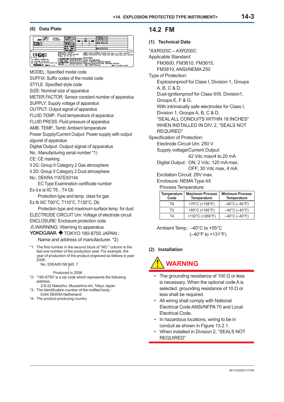 2 fm, Fm -3, Warning | Yokogawa ADMAG AXR User Manual | Page 180 / 194