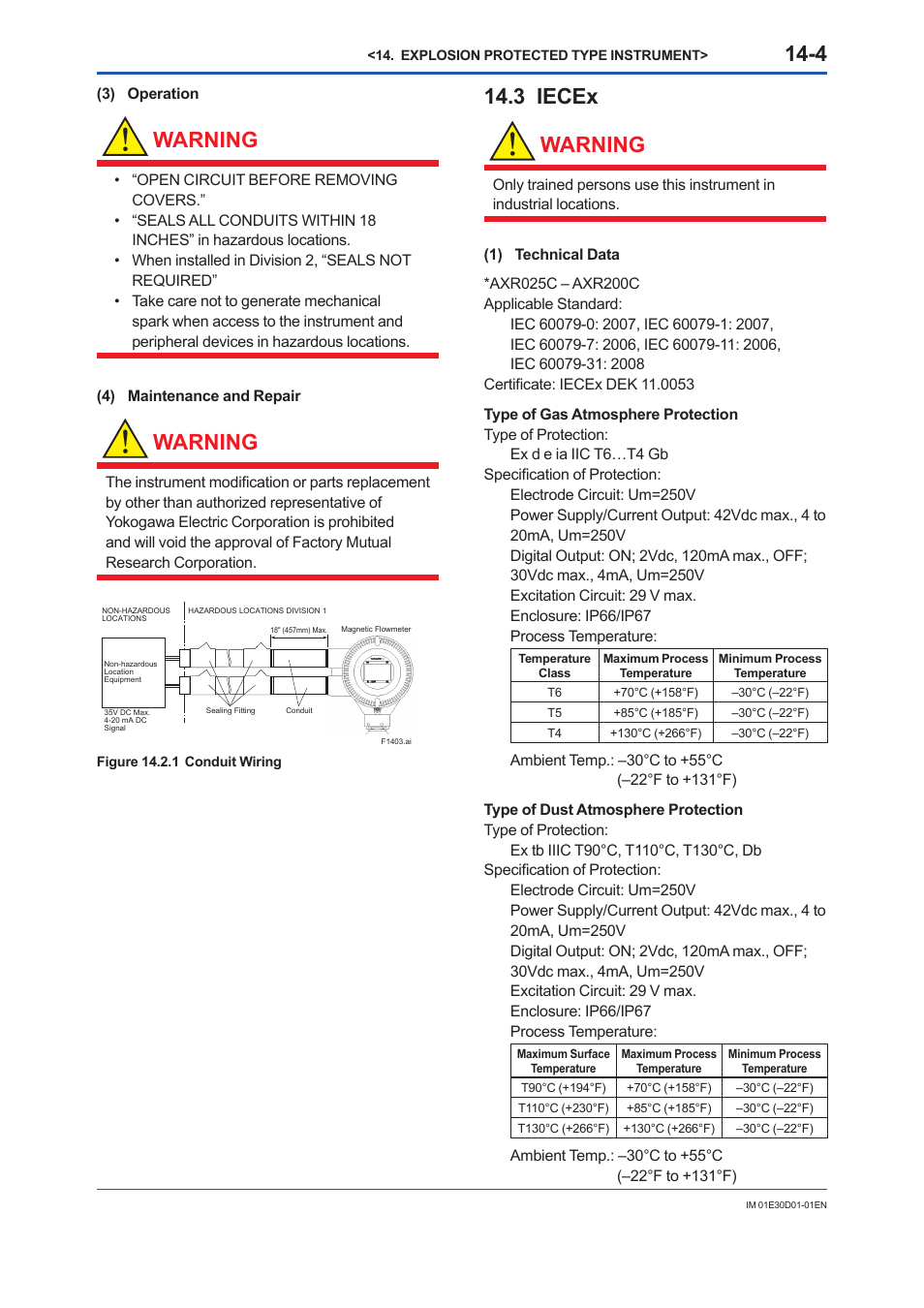 3 iecex, Iecex -4, Warning | 3 iecex warning | Yokogawa ADMAG AXR User Manual | Page 181 / 194