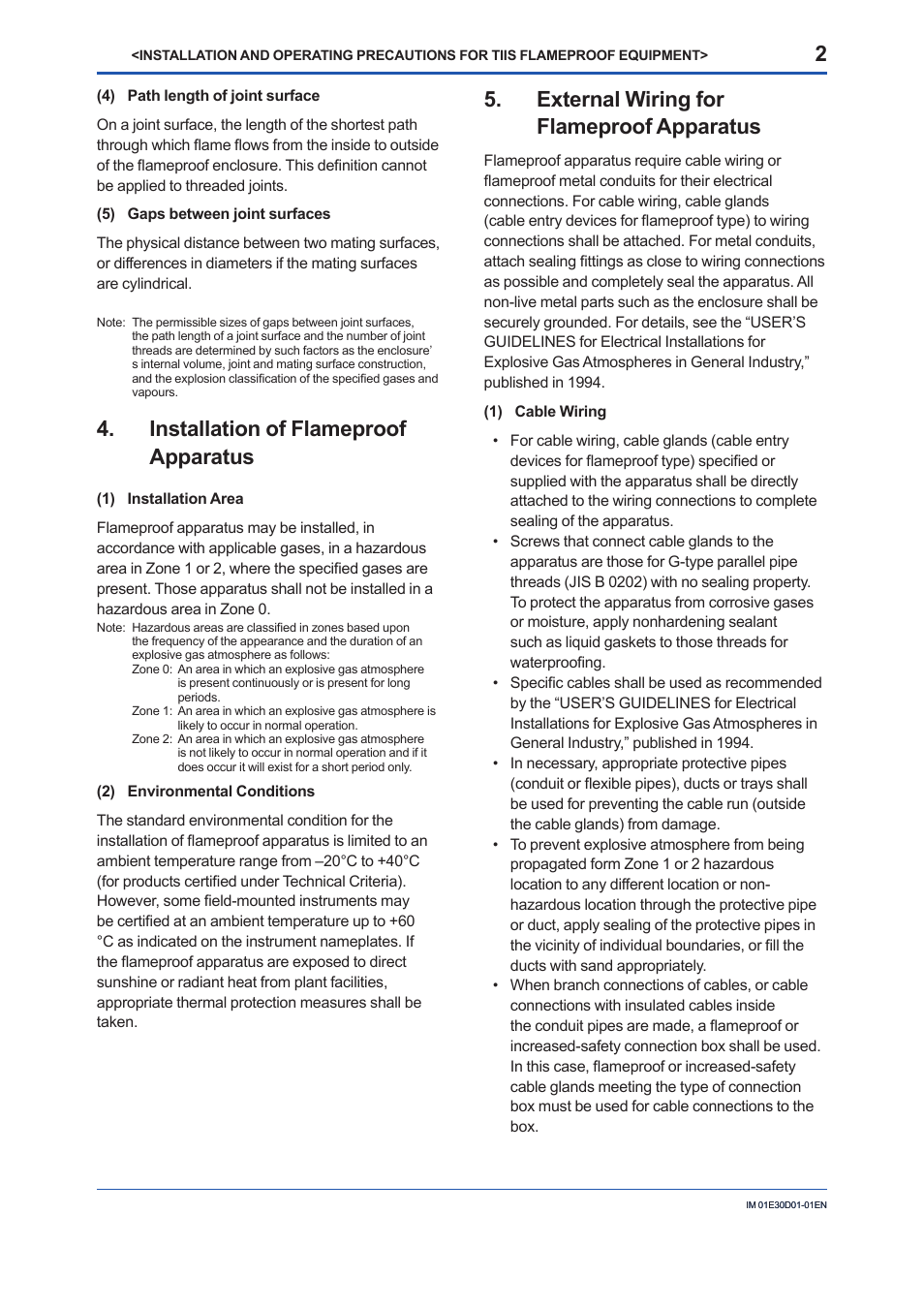 Installation of flameproofapparatus, External wiring forflameproof apparatus, Installation of flameproof apparatus | External wiring for flameproof apparatus | Yokogawa ADMAG AXR User Manual | Page 191 / 194