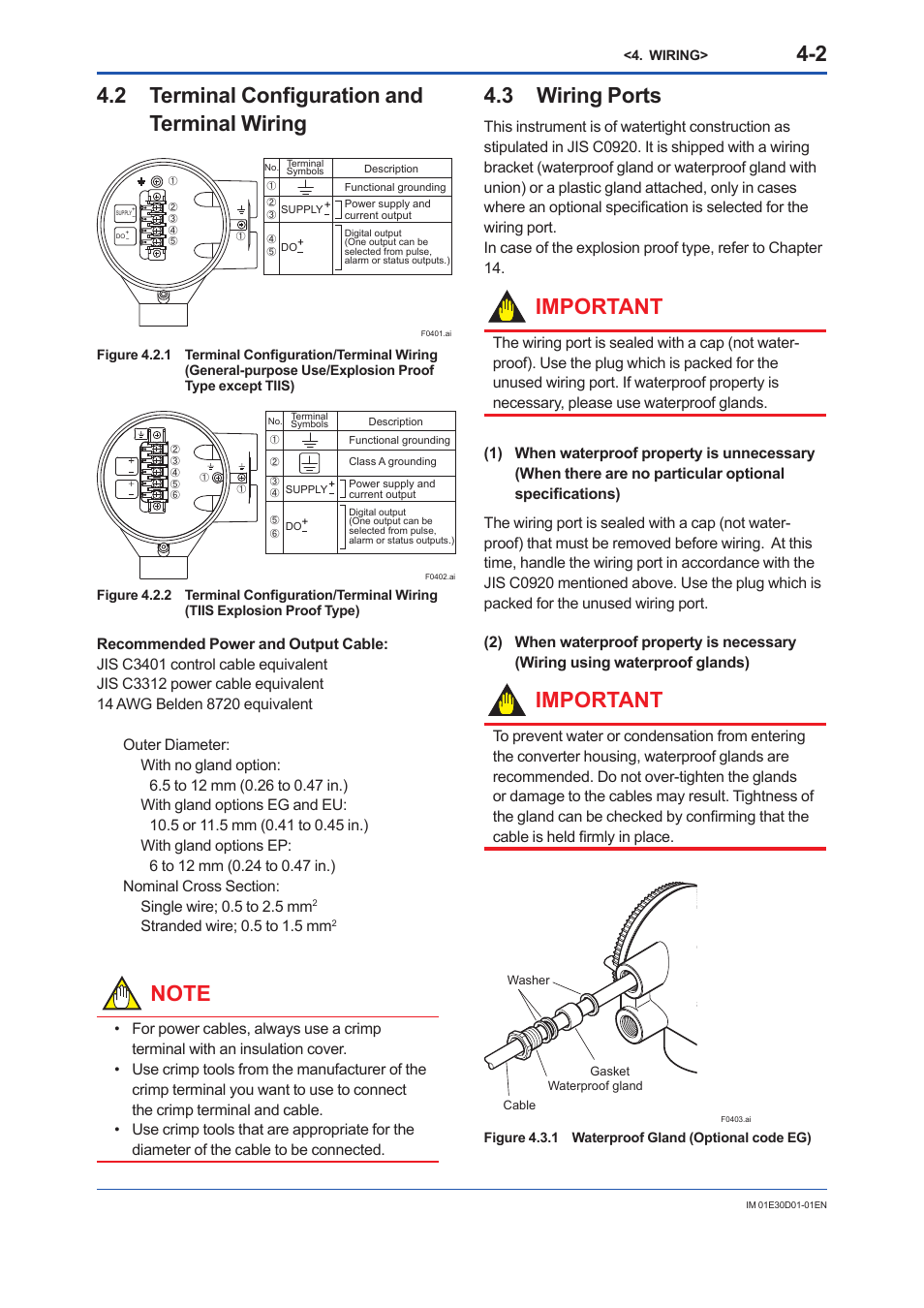 2 terminal configuration andterminal wiring, 3 wiring ports, Terminal configuration and terminal wiring -2 | Wiring ports -2, 2 terminal configuration and terminal wiring, Important | Yokogawa ADMAG AXR User Manual | Page 26 / 194