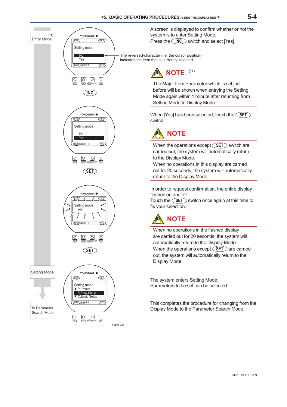Switch and select [yes, Switch, When the operations except | Yokogawa ADMAG AXR User Manual | Page 43 / 194