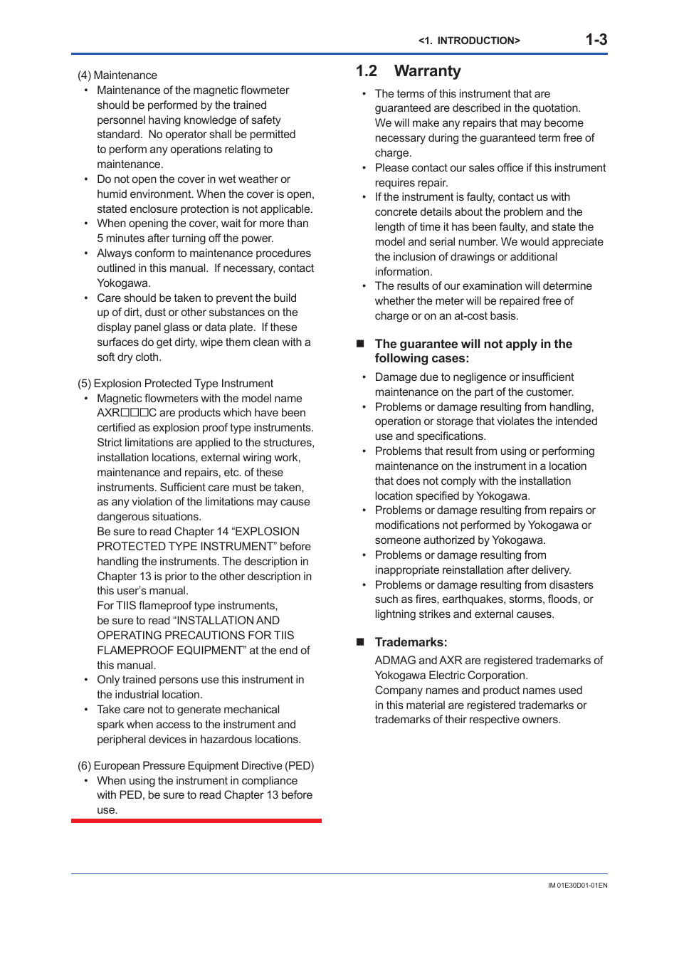 2 warranty, Warranty -3 | Yokogawa ADMAG AXR User Manual | Page 9 / 194