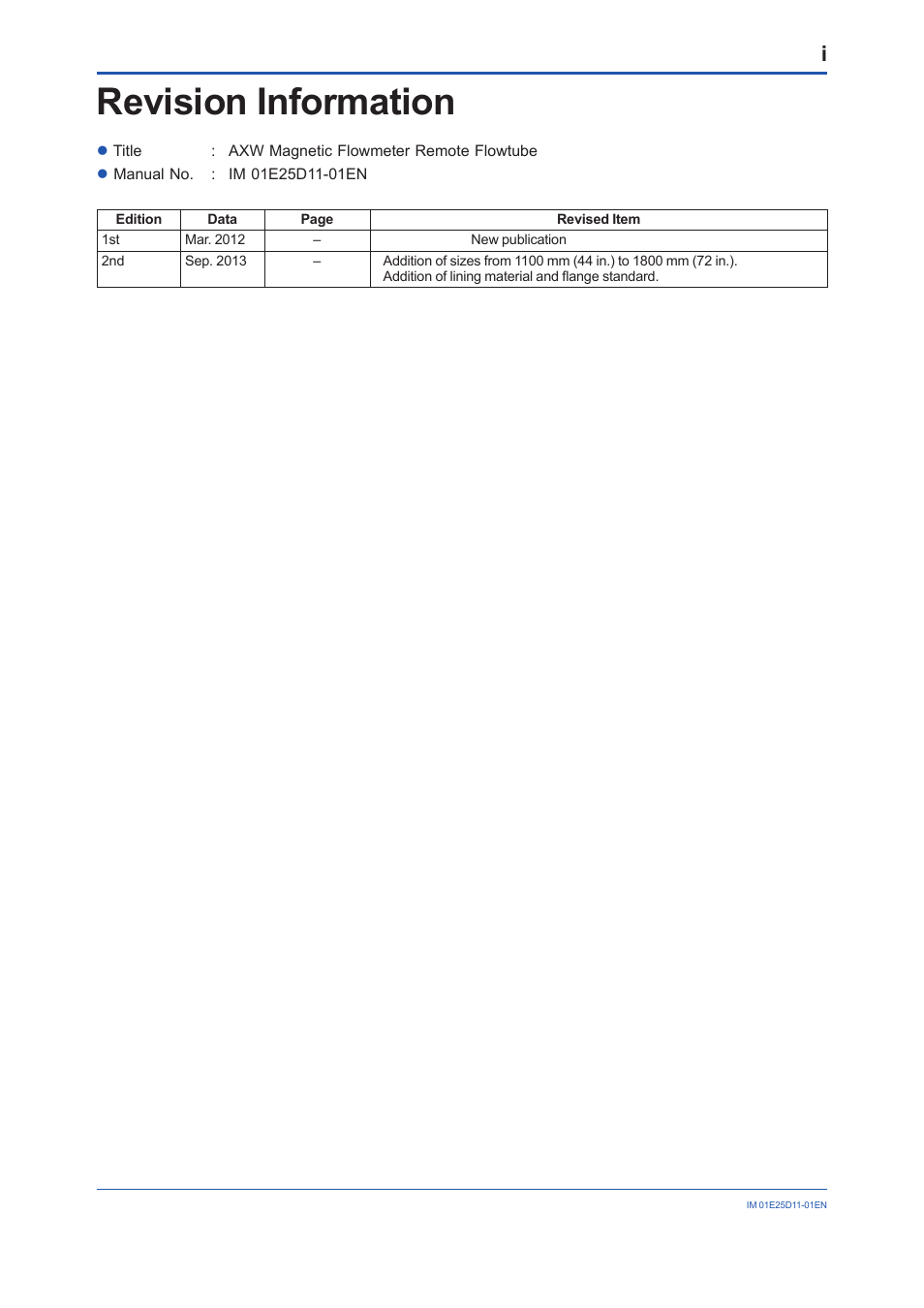 Revision information | Yokogawa ADMAG AXW User Manual | Page 52 / 52