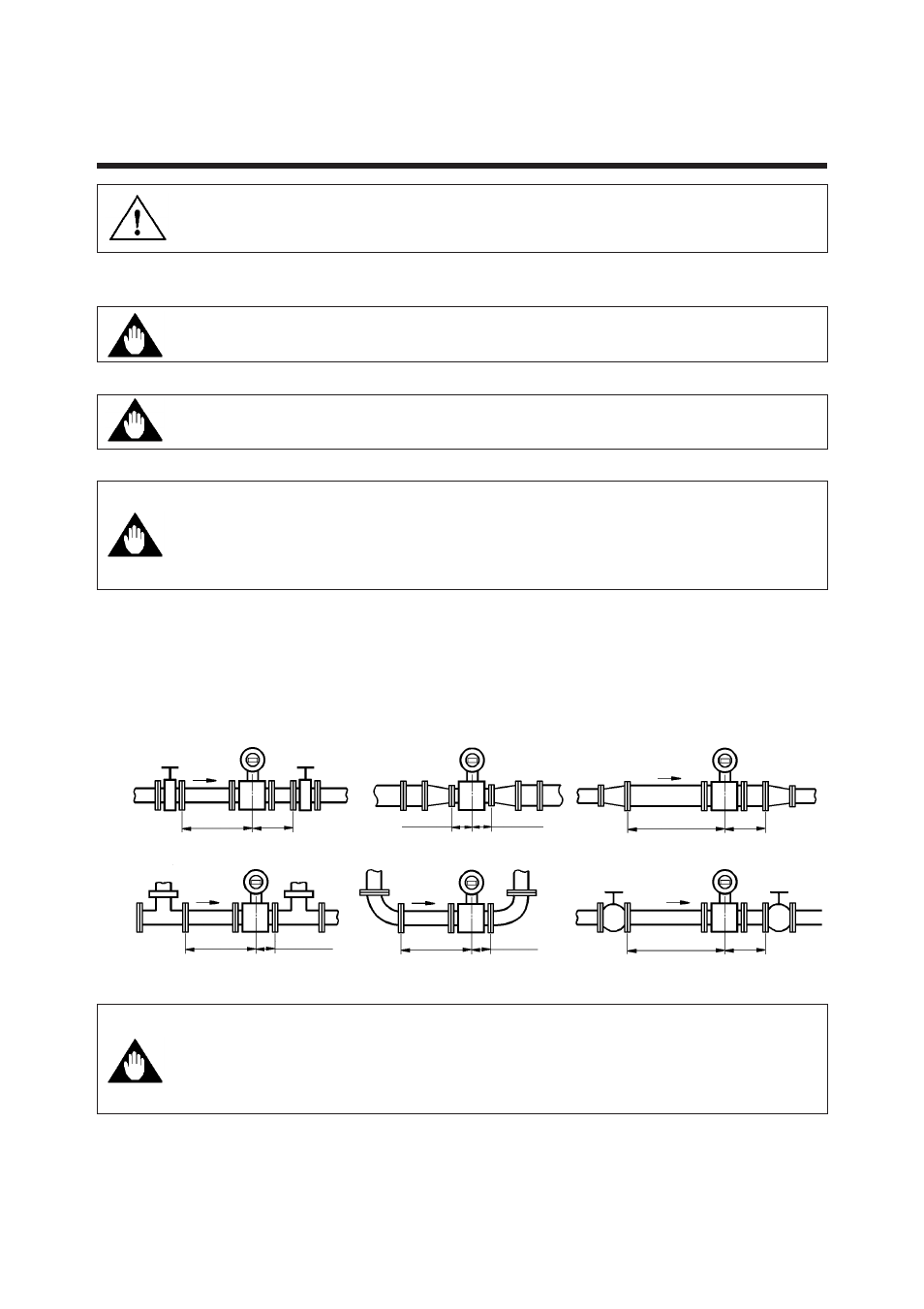 Installation, 1 piping design precautions, Installation -1 | Piping design precautions -1, Warning important important important important | Yokogawa ADMAG CA User Manual | Page 10 / 105