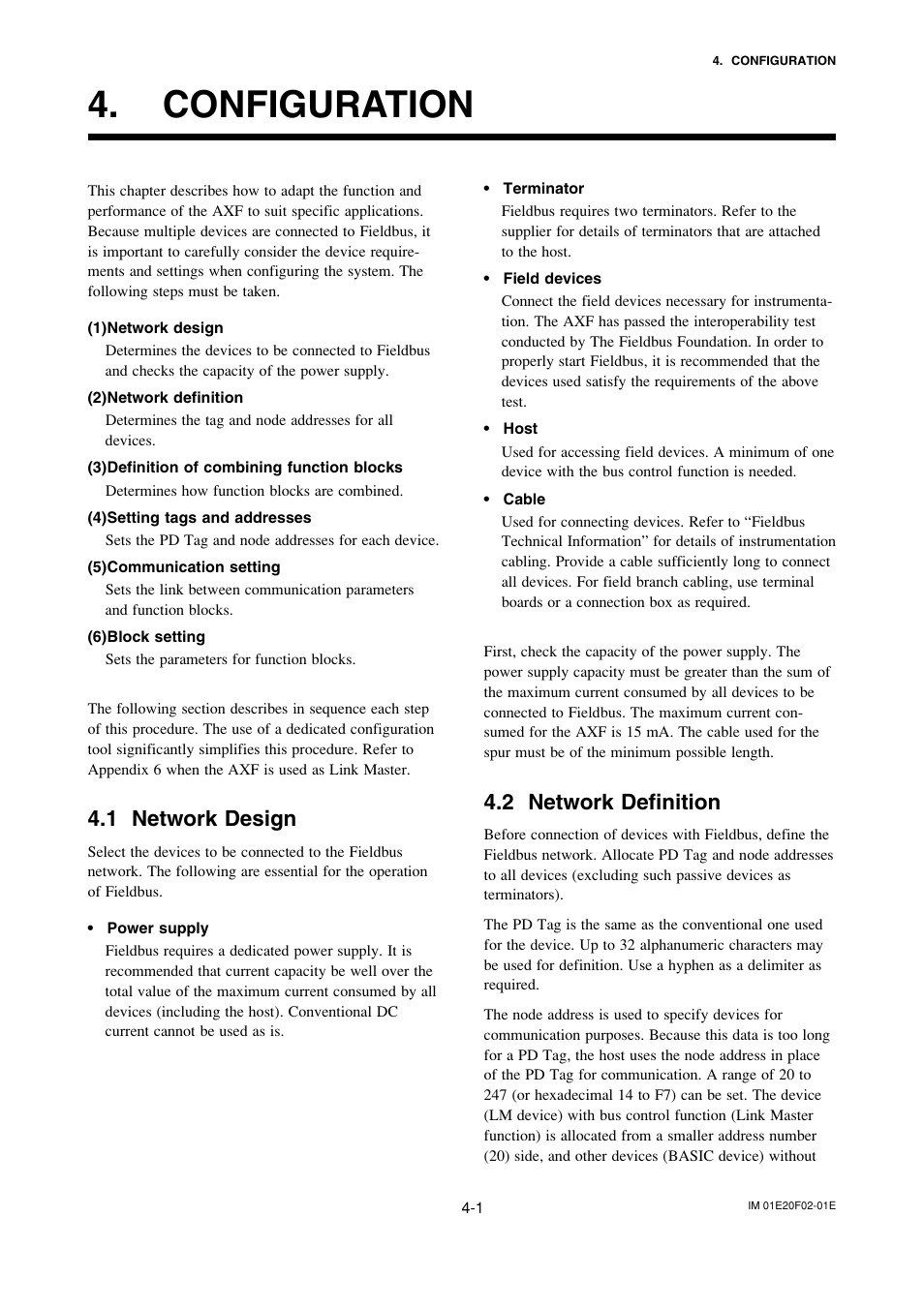 Configuration, 1 network design, 2 network definition | Configuration -1, Network design -1, Network definition -1 | Yokogawa AXFA14G/C User Manual | Page 15 / 109